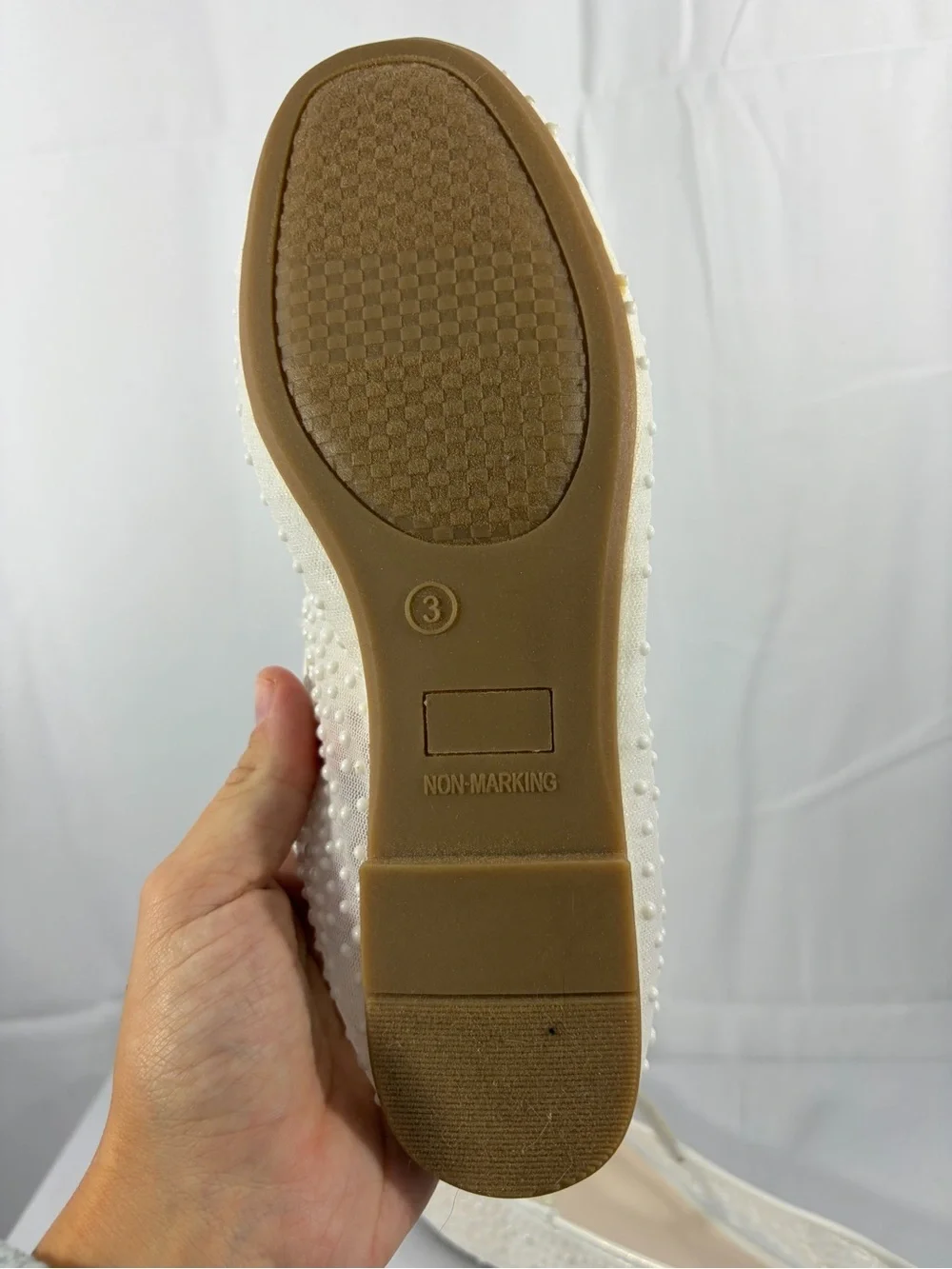 NWT I. Miller Youth Size 3 Mesh Pearl-Accented Cream Mary Jane Ballet Flats